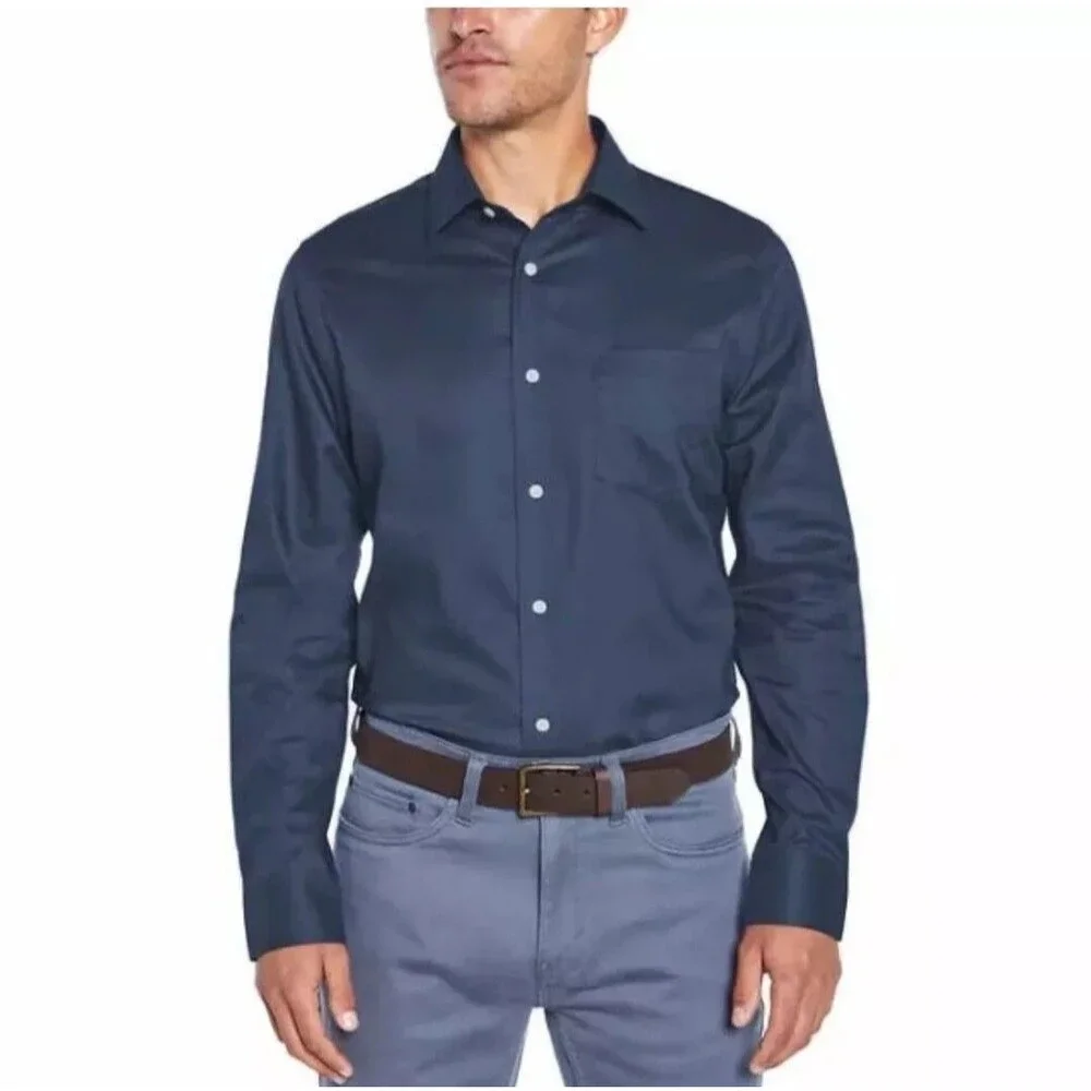 Banana Republic Men's L Slim Fit Non-Iron Cotton Button Dress Shirt Blue 17.5x36